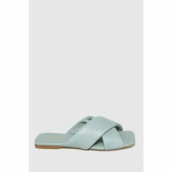 Schuh Tania Green Leather Cross Strap Sandals