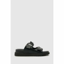 Schuh Tess Black Studded Footbed Sandals