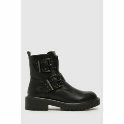 Schuh Black Ashen Chunky Zip Buckle Boots