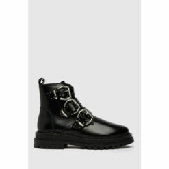 Schuh Black Alyssa Leather Buckle Hardware Boots