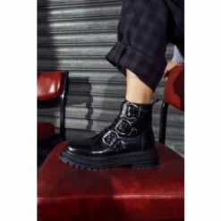 Schuh Black Alyssa Leather Buckle Hardware Boots -Schuh Shop unnamed file 1470