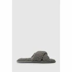 Schuh Grey Henley Borg Cross Strap Slippers