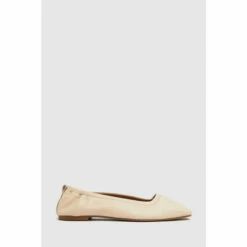 Schuh White Lenore Square Toe Ruched Ballet Shoes
