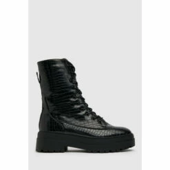 Schuh Black Aileen Croc High Cut Lace Up Boots