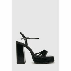 Schuh Black Skylar Snake Square Toe Heels