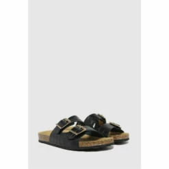 Schuh Black Trust Croc Leather Double Buckle Sandals
